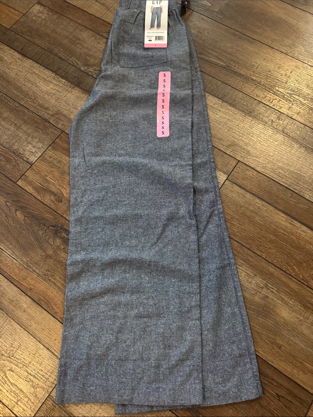 Gap Linen Pants Wide Leg Front Seam Chambray Drawstring Size Small - Picture 2 of 5